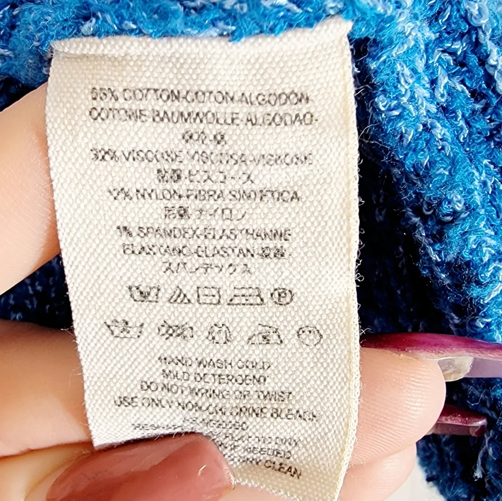 Free People Off The Shoulder Oversized Bright Blue Knit Sweater Small - Picture 4 of 5